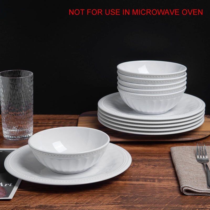 KX-WARE Melamine Plates set of 8, 11-inches Dinner Plates Set for Indoor and Outdoor Use, White - Image 4